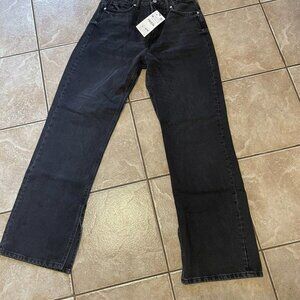 NEW Zara Wide Leg Jeans Womens Size 4 Black High Rise Split Hem​​​​